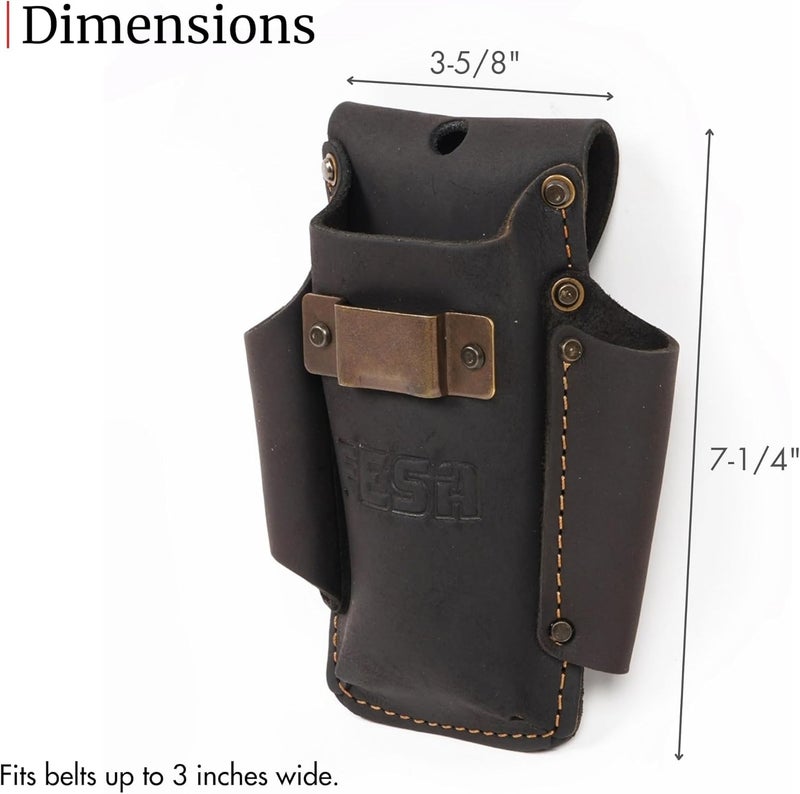 fesa Small Leather Tool Pouch - 4-in-1 Heavy Top Grain Leather Small Tool Pouch with a Tape Measure Holder, 3 Pockets & Reinforced Heavy Duty Rivets - Fits Belts up to 3" - Handcrafted - Image 5